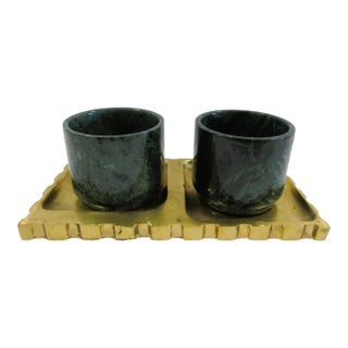 Boxed Anastasio Home Tania Sarin Bespoke Espresso Set Stone Cups and Brass Tray - 3pcs For Sale