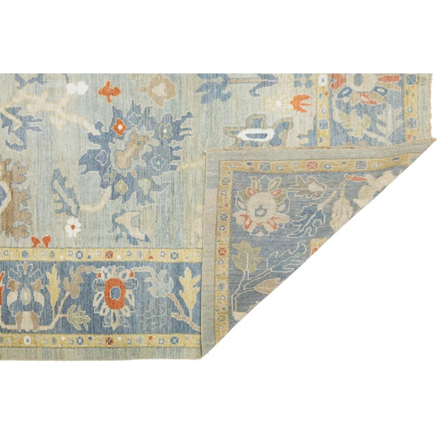 Modern 10 X 12 Hand-Knotted Modern Sultanabad – Slate Blue & Sage Wool Area Rug For Sale - Image 3 of 11
