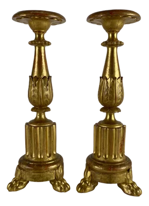 19th Century Italian Carved and Gilded Wooden Candlesticks, Set of 2