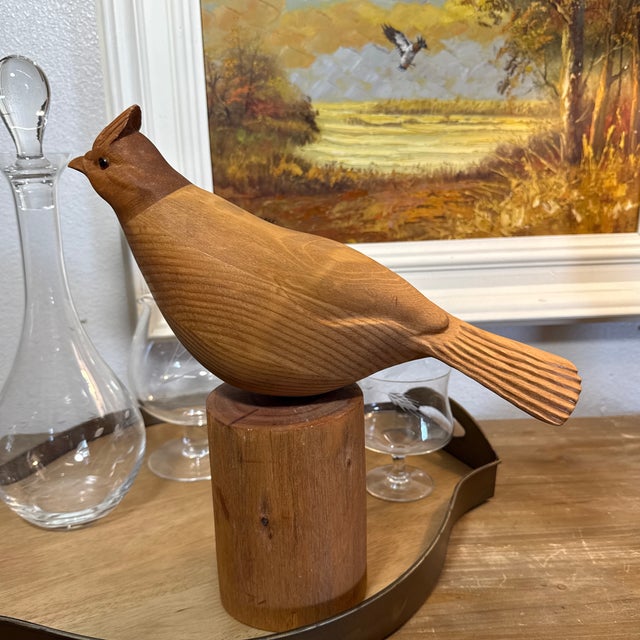1980s Hand Carved Grouse Wood Sculpture For Sale - Image 4 of 7