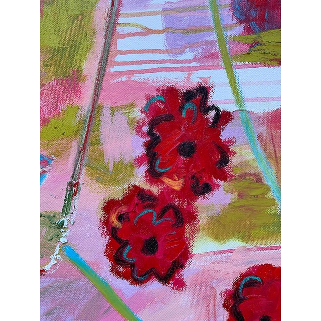 "With Poppies" Contemporary Abstract Expressionist Portrait Oil Painting by Monica Shulman For Sale In New York - Image 6 of 8