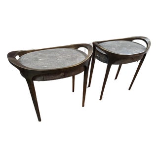 R & Y Augousti Black Shagreen Side Tables, Pair For Sale
