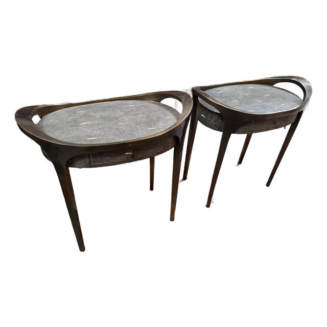 R & Y Augousti Black Shagreen Side Tables, Pair For Sale