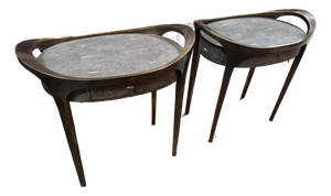 R & Y Augousti Black Shagreen Side Tables, Pair
