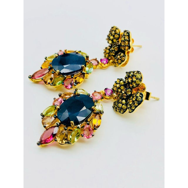 Bochic "Orient" Vintage Sapphire & Yellow Sapphire Earrings 18K Gold & Silver For Sale - Image 18 of 18