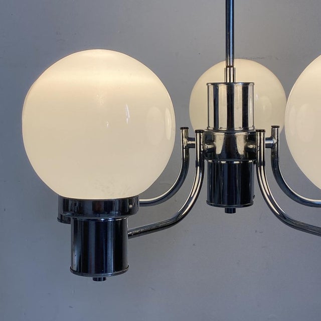 Vintage Chrome and White Glass Pendant Light, 1970s For Sale - Image 10 of 12