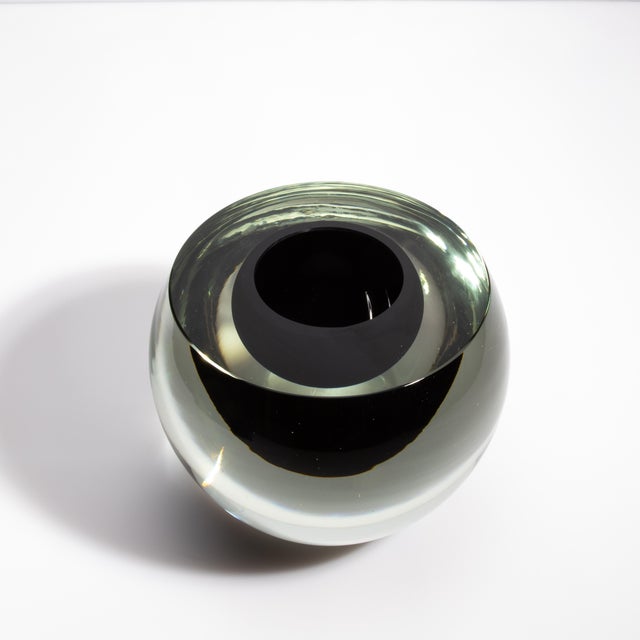 2020s Hand Blown Murano Vase Sphere in Clear With Onyx Black For Sale - Image 5 of 10