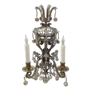 Late 19th Century Gilt Brass and Apple-Drop Crystal Chandelier Sconce