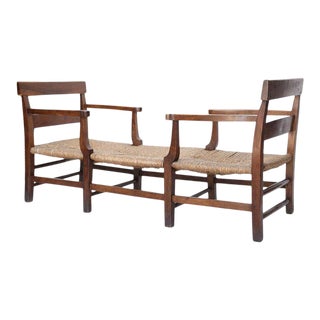 Late 19th Century French Rush Seat Bench For Sale