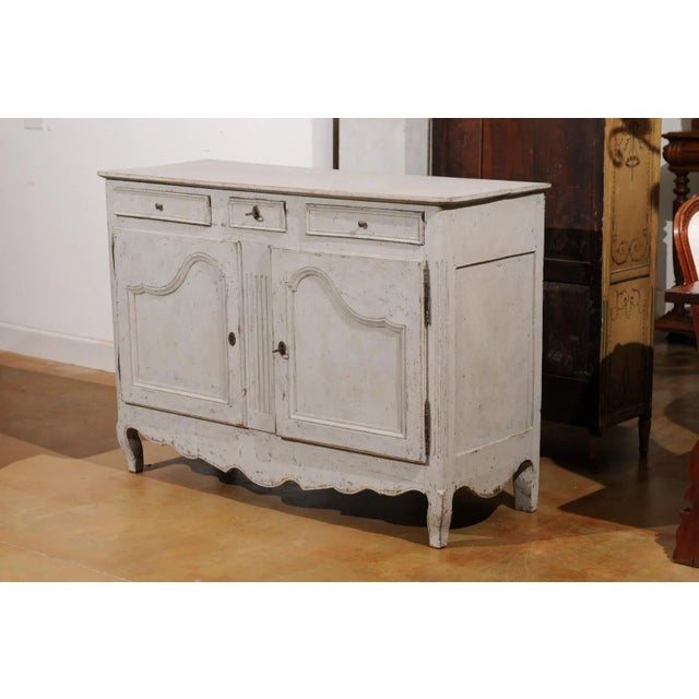 French French 19th Century Painted Buffet with Drawers, Doors and Distressed Finish For Sale - Image 3 of 12