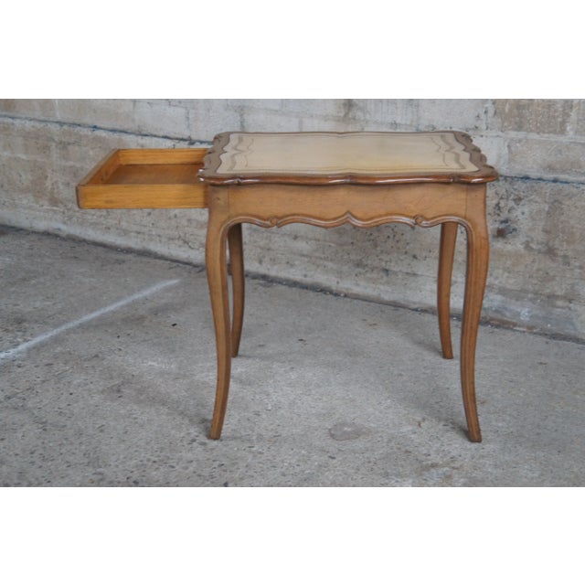 Brown Mid 20th Century French Provincial Walnut Tooled Leather Serpentine Side Accent Tables - Set of 2 For Sale - Image 8 of 12