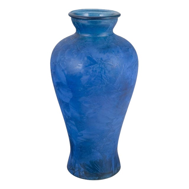 Large Free-Blown Floor Vase in Blue Art Glass, 1980s For Sale