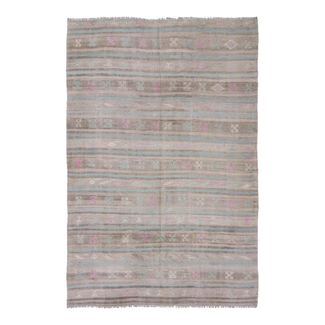 Faded Vintage Turkish Kilim Rug - 6`7 X 9`10 For Sale
