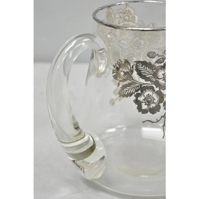Vintage Art Nouveau Floral Sterling Silver Overlay Crystal Glass Water Pitcher For Sale In Philadelphia - Image 6 of 11