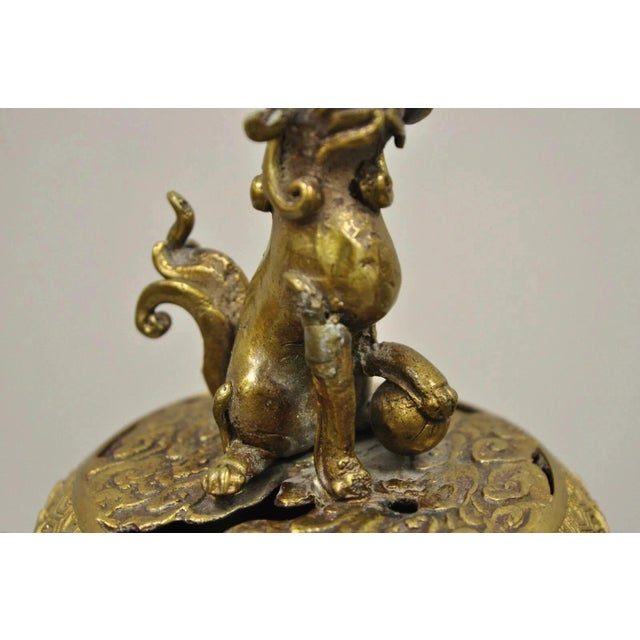 Metal Vintage Japanese Cloisonne Enamel Champleve Bronze Foo Dog Incense Burner For Sale - Image 7 of 12