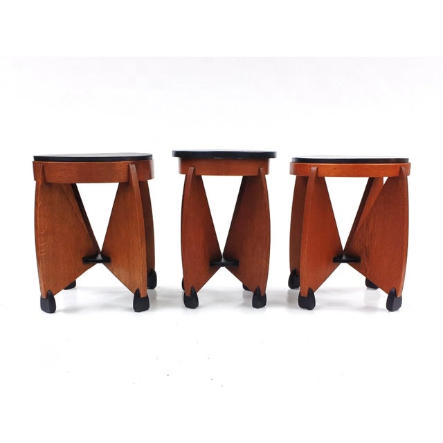 Amsterdam School Side Tables by J.J. Zijfers & Co., 1920s, Set of 3 For Sale - Image 3 of 7