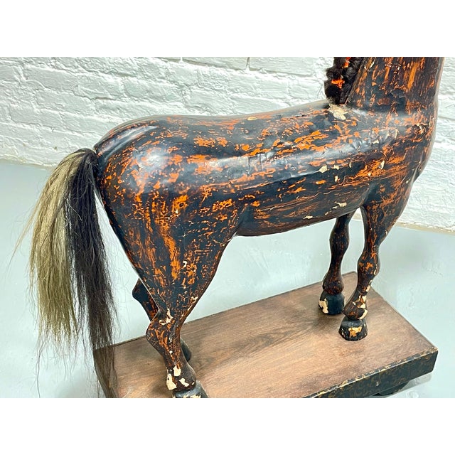 Antique European Hand Carved Wooden Horse Folk Art Sculpture on Wheeled Base For Sale - Image 12 of 13