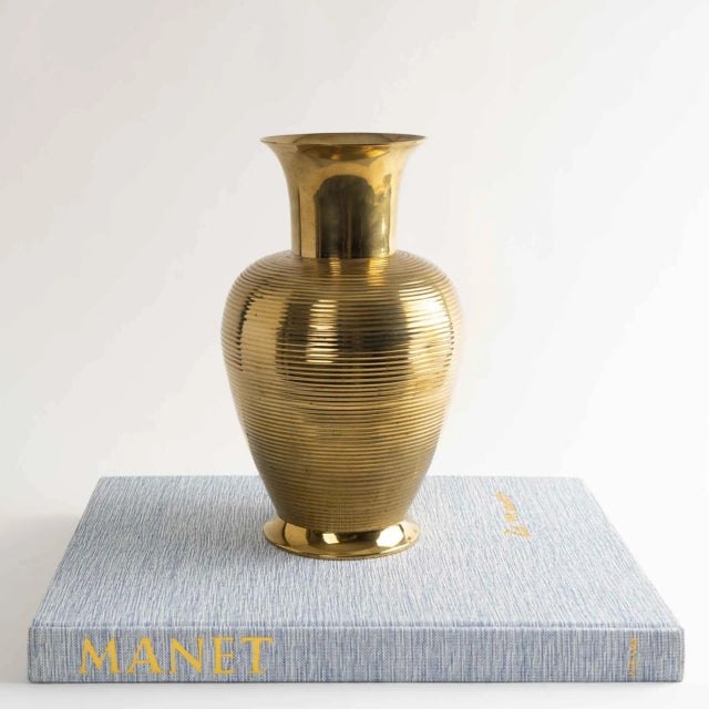 Mid-Century Modern Vintage Ribbed Brass Vase For Sale - Image 3 of 8