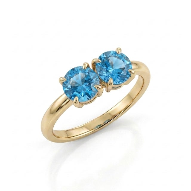 Swiss Blue Topaz Toi Et Moi Ring, Double Blue Topaz Ring, December Birthstone Ring Us 7 (All Sizes Available) For Sale - Image 4 of 4