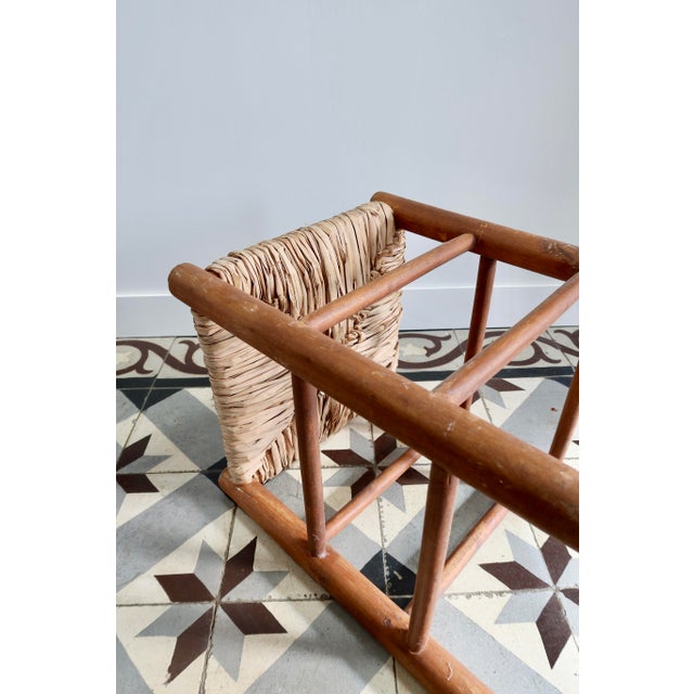 Vintage Low Wooden Stool with Woven Straw Seat, 1980s For Sale - Image 6 of 8