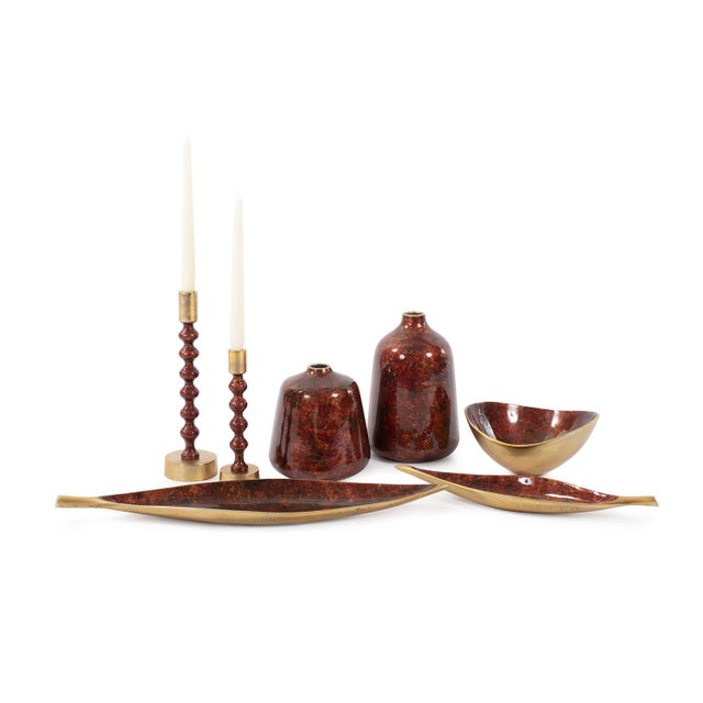 Contemporary Sharma Crimson Gold Shallow Leaf Bowl- Small For Sale - Image 3 of 11