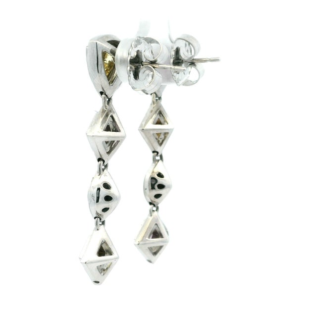 Contemporary Italian 18k White Gold Multicolor Sapphire and Diamond Drop Earrings, Pair For Sale - Image 3 of 10