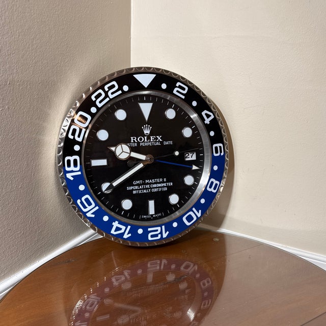 ROLEX Officially Certified Oyster Perpetual Black GMT Master II Wall Clock Good condition working order, glows in the...