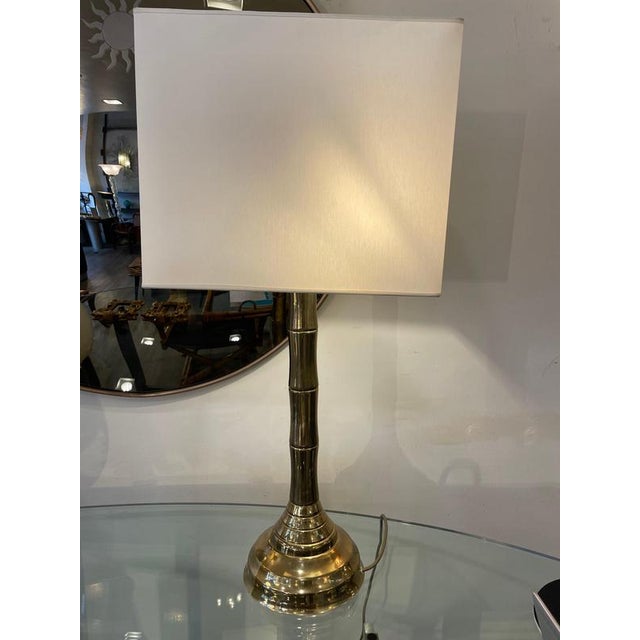 White Brass Table Lamp with a Faux Bamboo Stem, 1970s For Sale - Image 8 of 13