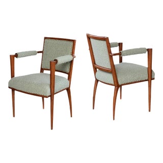 1930s Pair of French Art Deco Beechwood Arm Chairs For Sale