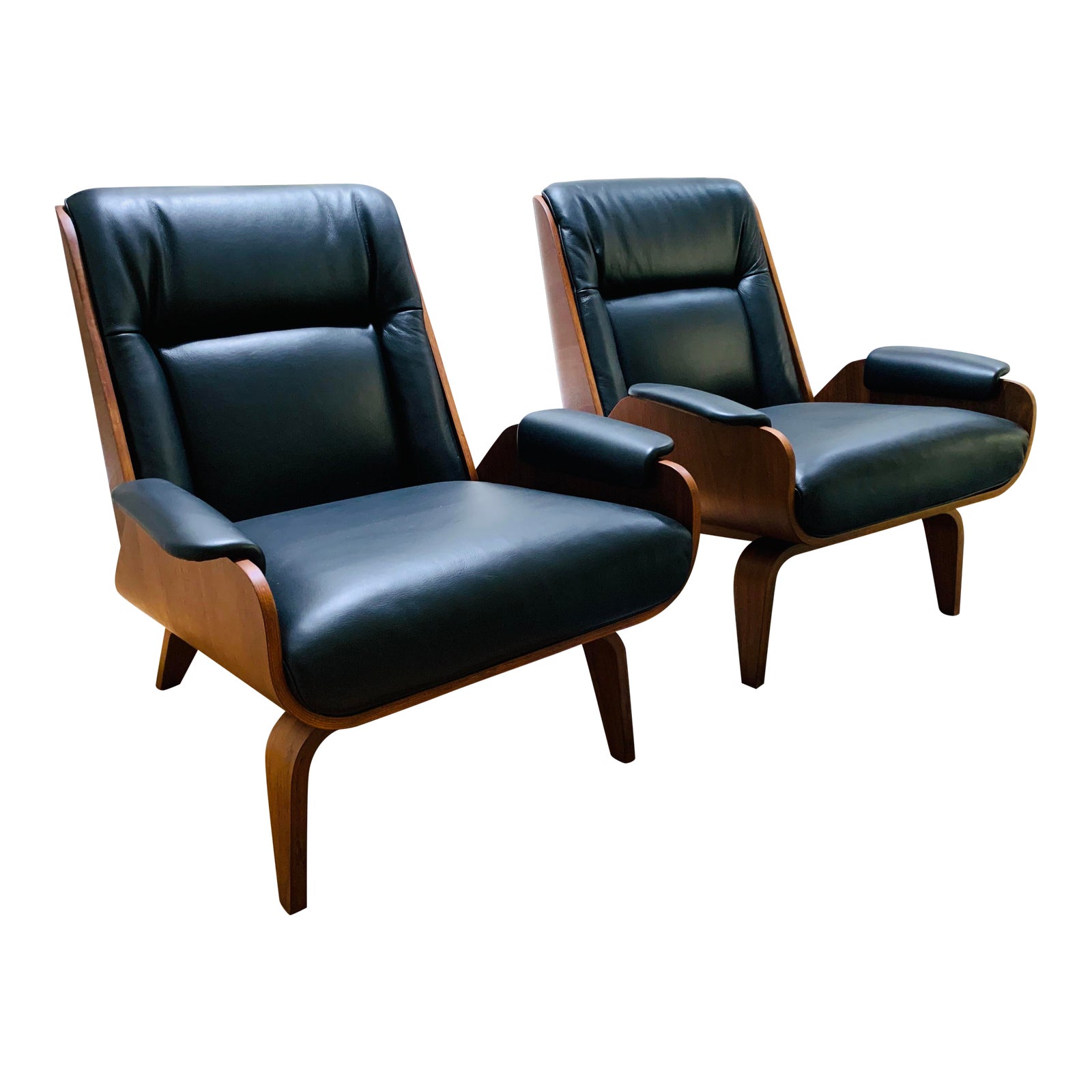 West Elm Paulo Bent Ply Leather Chairs A Pair Chairish