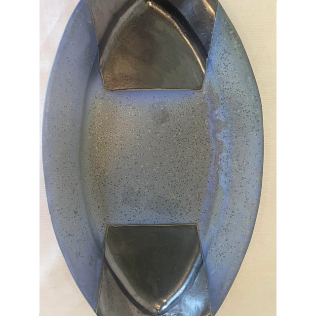 Vintage Southwestern Style Stoneware Platter, Blues & Black For Sale - Image 4 of 12