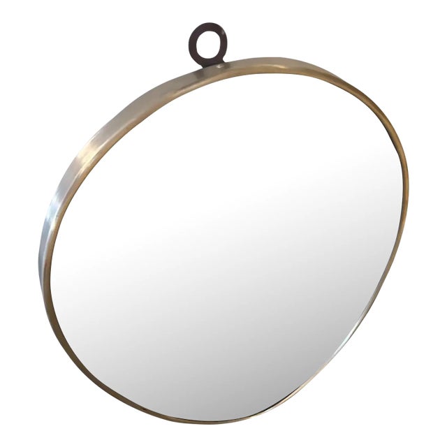 1950s Giò Ponti Style Mid-Century Modern Brass Italian Oval Wall Mirror For Sale