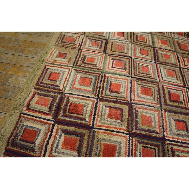 Textile 1920s Multicolor Diamond Folk Art Antique American Hooked Rug 4' X 7' Hand Knotted Wool Carpet For Sale - Image 7 of 12