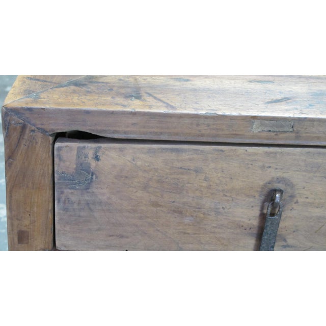 Brown Aged Elm Wood 3-Drawer Side or Console Table For Sale - Image 8 of 11