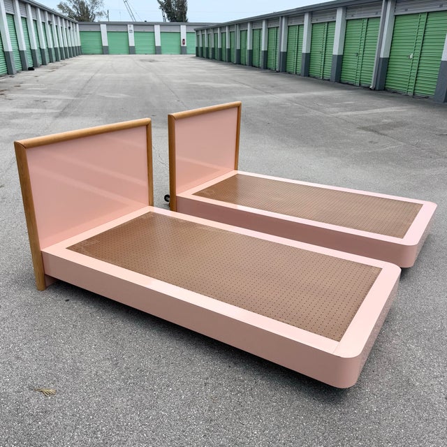 Pink Postmodern Pink Gloss Laminate and Oak Twin Size Platform Beds - A Pair For Sale - Image 8 of 11