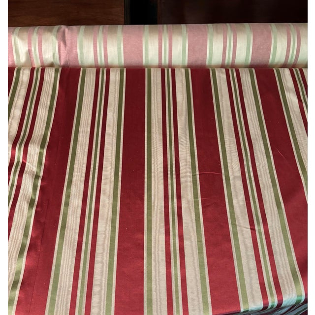 1980s 20 Yards of Stripe Moire Green, Red, and Cream. For Sale - Image 5 of 6