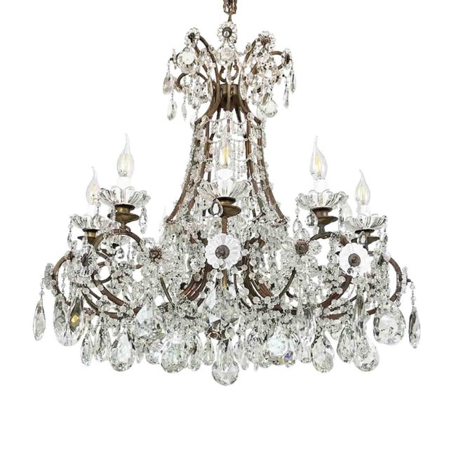 Italian Beaded Crystal 10-Light Dining Room Chandelier, 1950s For Sale - Image 15 of 15