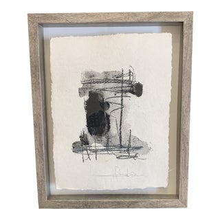 Contemporary Minimalist Abstract Mixed-Media Drawing in Grey Shadowbox Frame For Sale
