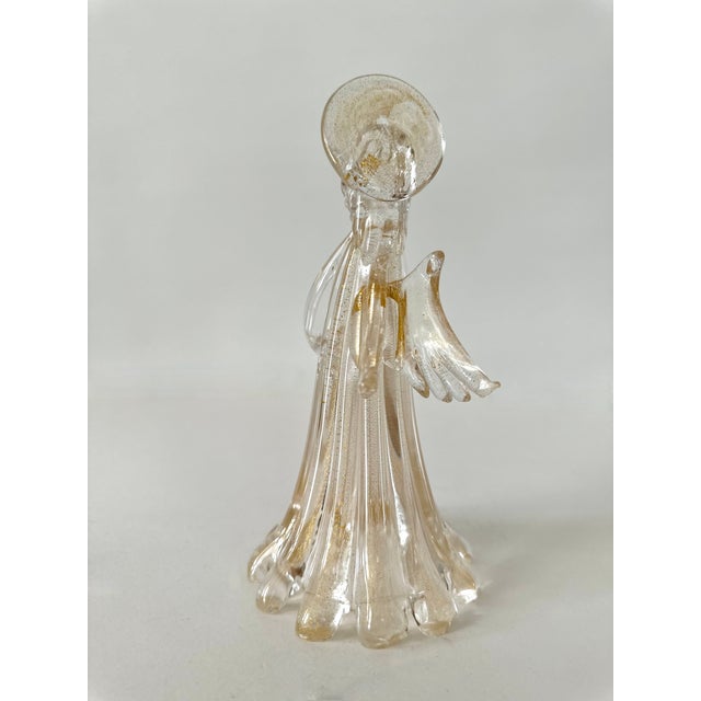 Glass Single Murano Glass Clear and Gold Infused Angel Candle Holder For Sale - Image 7 of 14