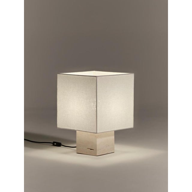 Contemporary White Travertine Small Roma 1 Square Table Lamp by Nassi For Sale - Image 3 of 6
