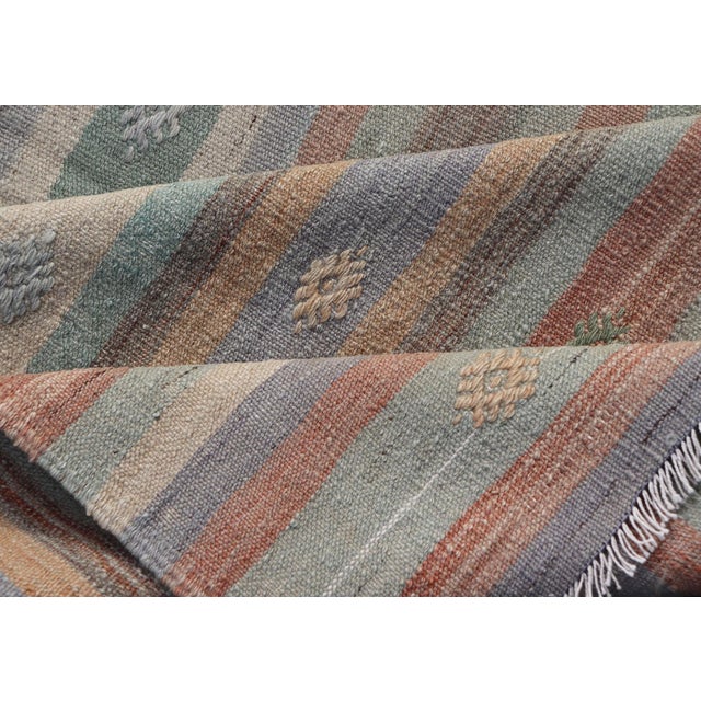 Colorful Vintage Turkish Flat-Weave Kilim Rug With Geometric Striped Design For Sale - Image 9 of 10