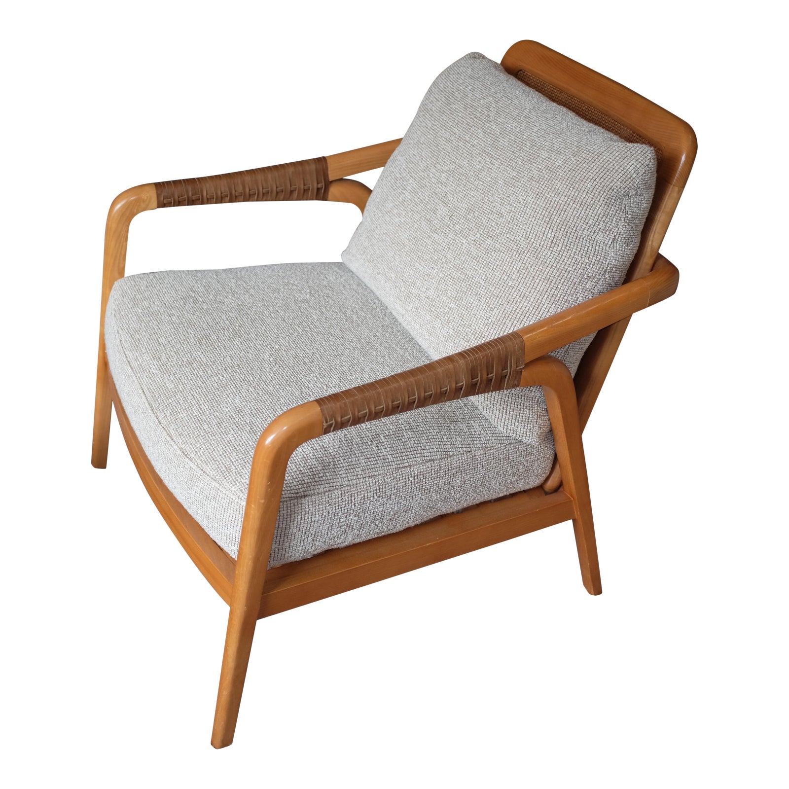 McGuire Blonde Ash Finish Knot Lounge Chair With Boucle Upholstered
