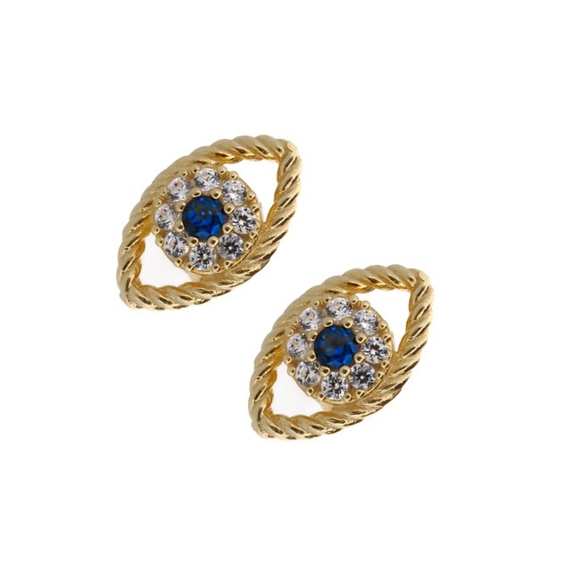 Blue Blue Sapphire Diamond & Gold Evil Eye Stud Earrings, A Pair For Sale - Image 8 of 8