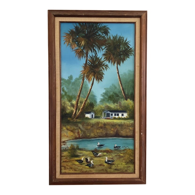 Large Vintage Florida Landscape Painting by M. Winslow For Sale