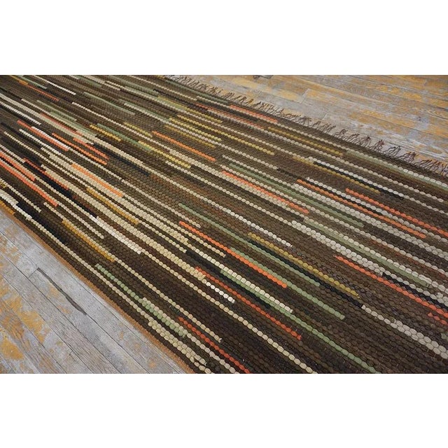 1930s Multi Brown Stripe Folk Art Antique American Braided Rug 3'6'' X 13'9'' Wool Carpet Runner For Sale In New York - Image 6 of 15