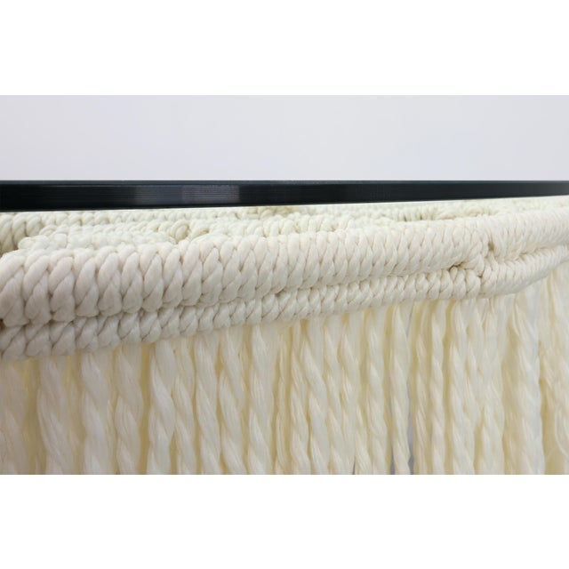 Cream Monumental White Dining Table with Glass Top and Macramé, 1990s For Sale - Image 8 of 13