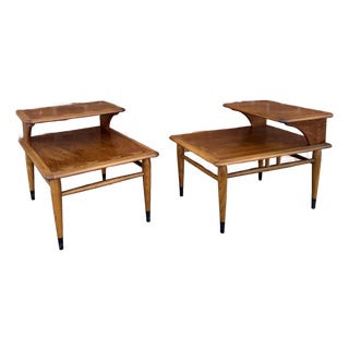 Pair of Vintage Lane "Acclaim" Walnut Two-Tier Step End Tables For Sale