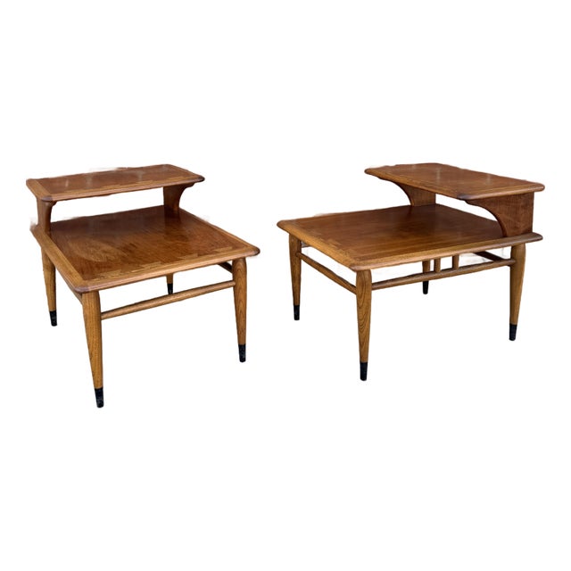 Pair of Vintage Lane "Acclaim" Walnut Two-Tier Step End Tables For Sale