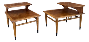 Pair of Vintage Lane "Acclaim" Walnut Two-Tier Step End Tables