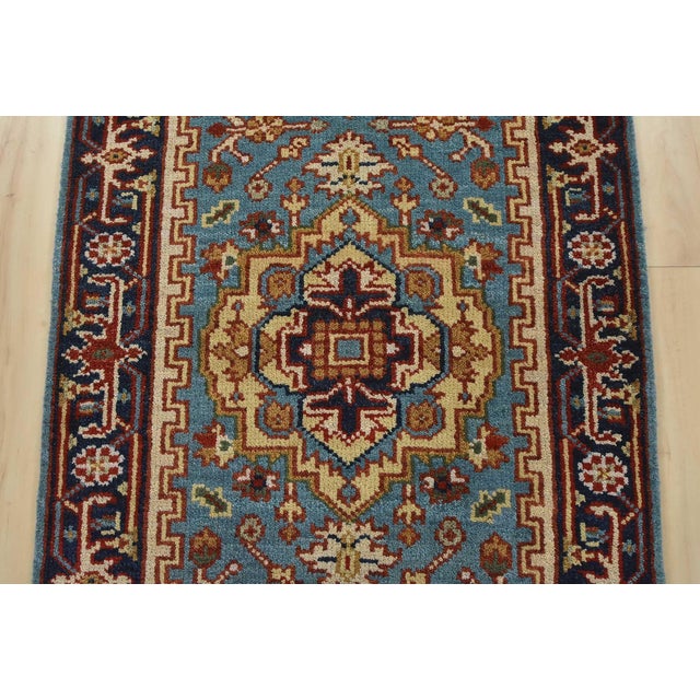 2020s Heriz Runner 2’7” X 8’1” Blue Wool Tribal Hand-Knotted Oriental Rug For Sale - Image 5 of 12